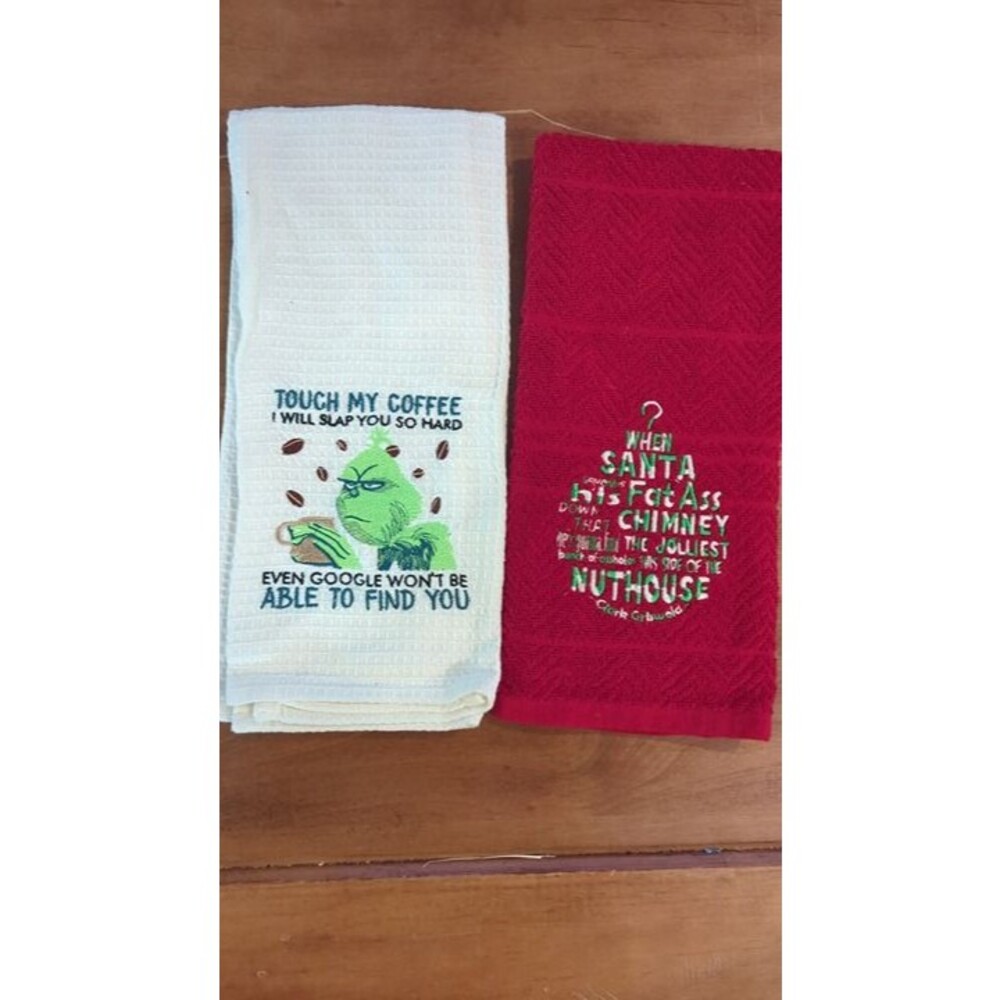 Funny Christmas kitchen towels The Grinch and Christmas vacation